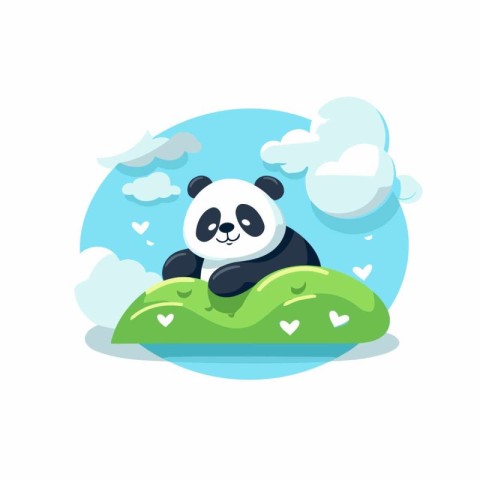 Cute panda sitting on the grass. Vector illustration in cartoon