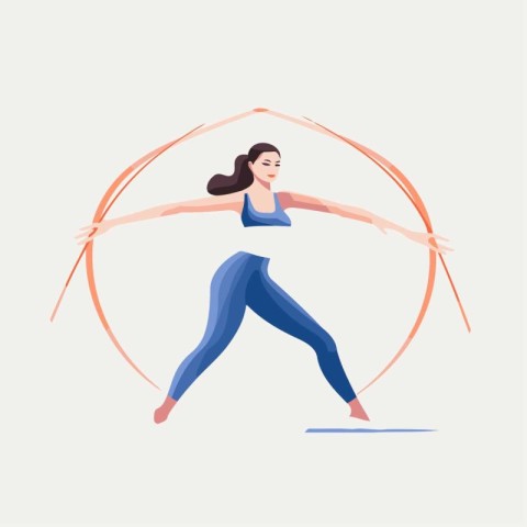 Beautiful girl doing yoga in a circle. Vector illustration in fl