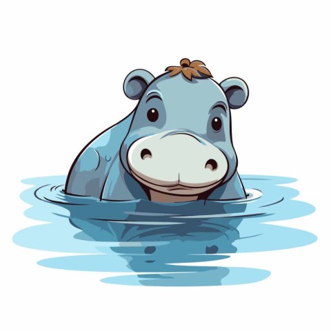 Hippopotamus in water. Vector illustration of a cartoon hippo.