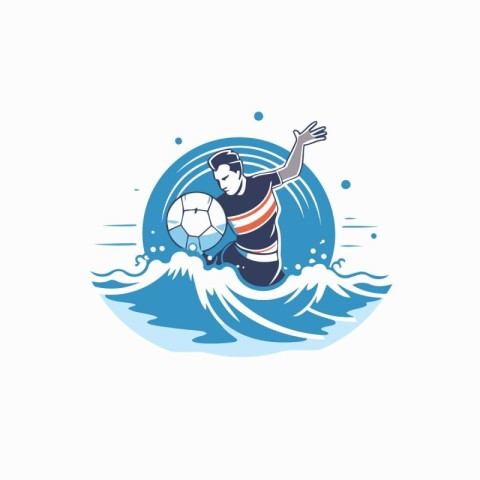 Soccer player with ball in the water. Vector illustration on whi