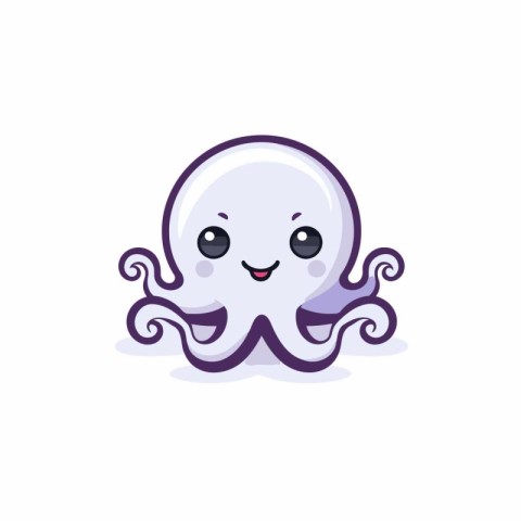 Cute smiling octopus isolated on white background. Cute cartoon