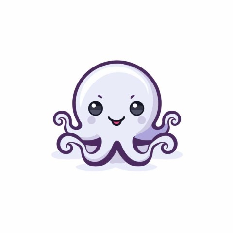 Cute smiling octopus isolated on white background. Cute cartoon