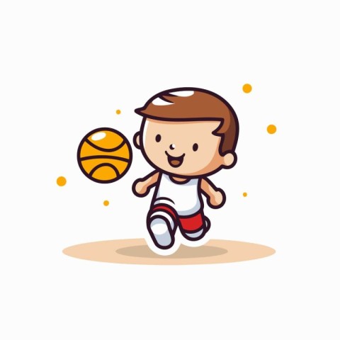 Boy playing basketball. Cute cartoon character design. Vector il