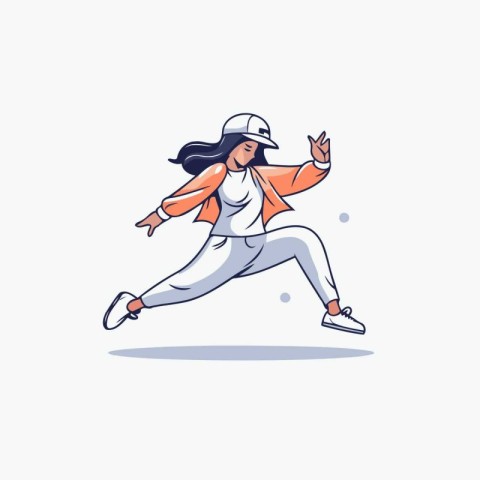 Young woman dancing hip-hop in flat style. Vector illustration.