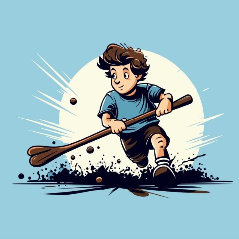 Little boy baseball player hitting the ball with a bat. Vector i