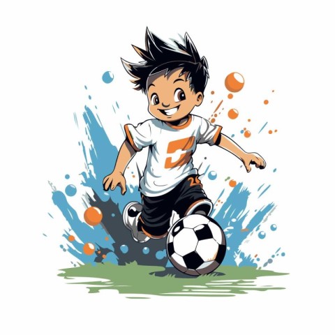 Illustration of a boy playing soccer isolated on a white backgro