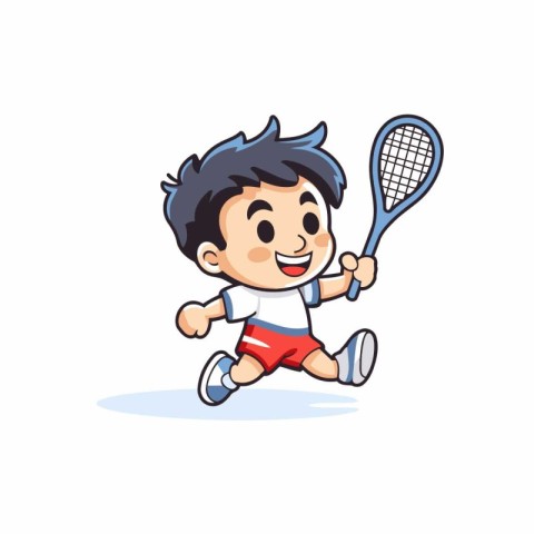 Boy playing tennis cartoon character vector Illustration isolate