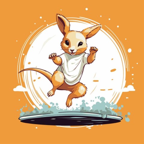 Cartoon kangaroo jumping in the sky. Vector illustration.