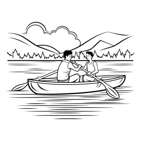 couple in canoe avatar cartoon character black and white vector