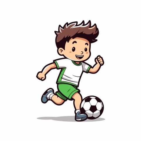 Cartoon soccer player running with ball on white background. Vec