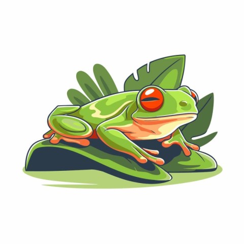 Frog cartoon icon. Vector illustration of a green frog with red