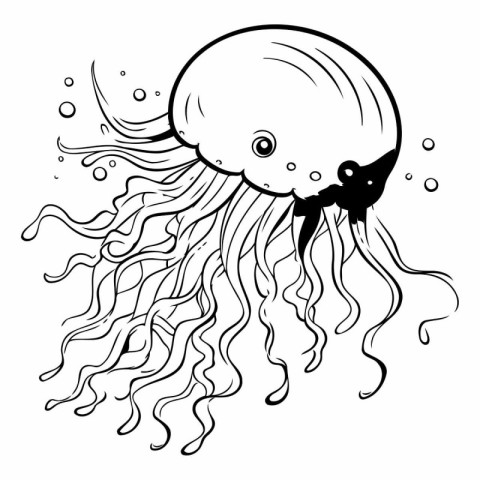 Jellyfish. Black and white vector illustration in doodle style.