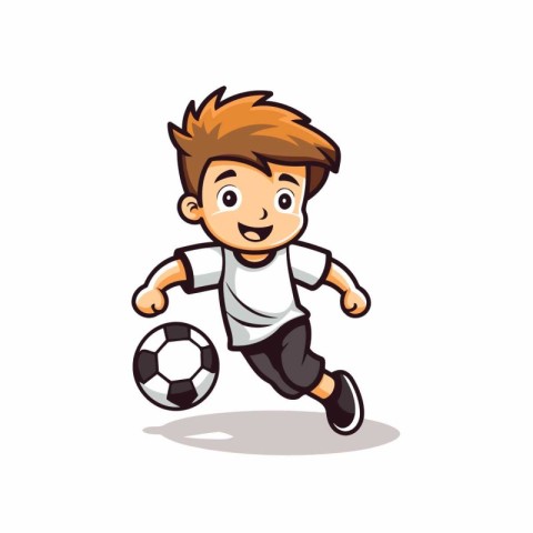 Cartoon soccer player running with ball. isolated on white backg