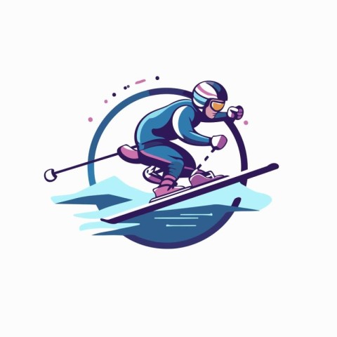 Skiing icon. Vector illustration of skier in action.