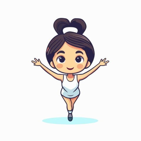 Cute little girl doing exercises. Vector illustration in cartoon