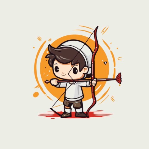 Cute boy archer with bow and arrow cartoon vector illustration.