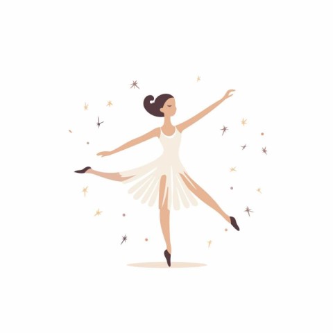 Beautiful ballerina in a white tutu dancing. Vector illustration