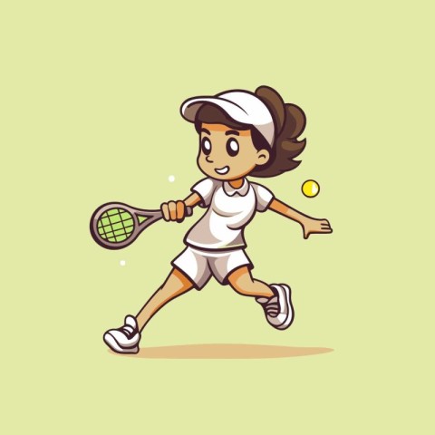 Girl playing tennis. Cartoon illustration of girl playing tennis