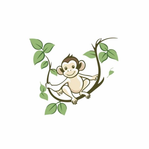 Cute monkey sitting on the branch of a tree. Vector illustration