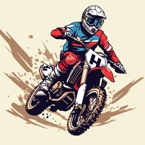 Motocross rider on the race. Vector illustration. Grunge style.