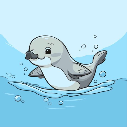 Illustration of a Cute Seal Floating in the Water - Vector