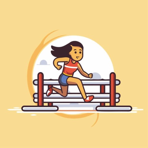 Woman jogging in the park. Vector illustration in flat style.