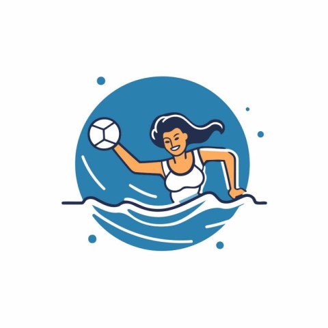 Volleyball player with ball in water. Vector illustration in fla