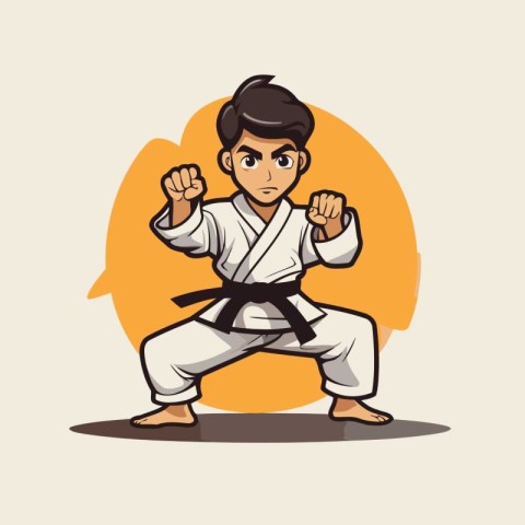 Taekwondo vector illustration. Cartoon karate man. Martial arts.