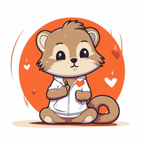 Cute cartoon chipmunk with a heart. Vector illustration.