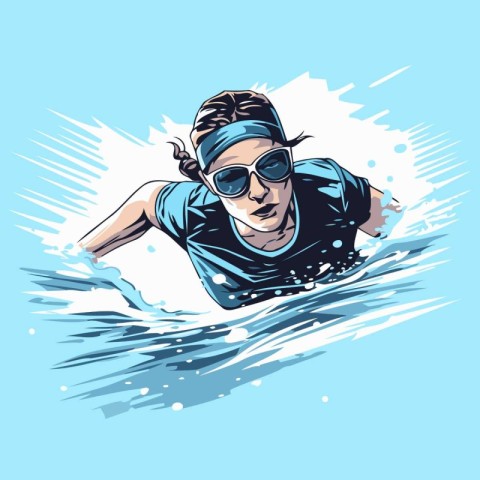 Vector illustration of a man swimming in a pool with splashes.