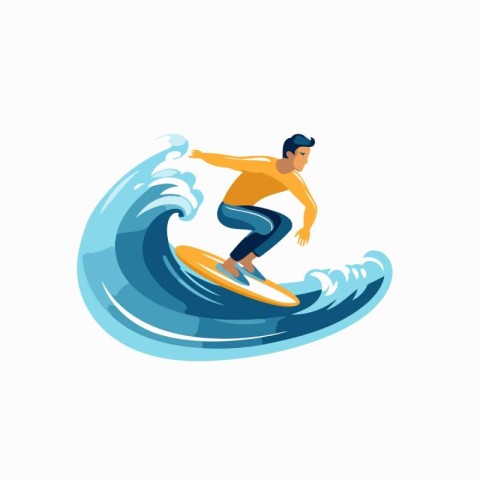 Surfer rides on the wave. Vector illustration in a flat style