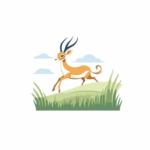 Deer on the meadow. Vector illustration in flat style.