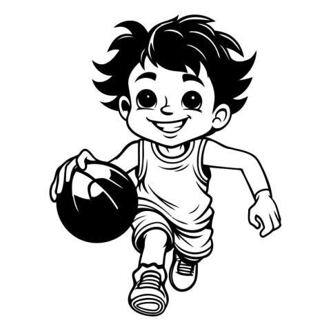 cute little boy playing basketball. isolated on white background