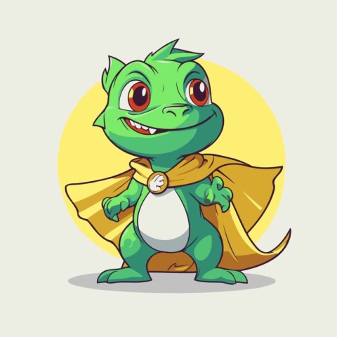 Cartoon cute green dragon with a medal in his hand. Vector illus