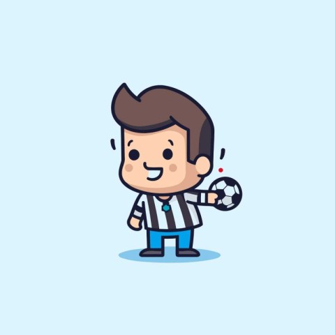 Cartoon soccer player holding a ball. Flat design vector illustr