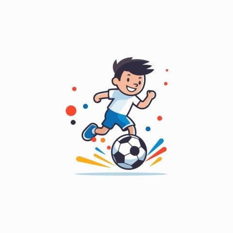 Soccer player vector logo design template. Happy boy kicking the