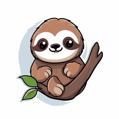 Cute cartoon sloth sitting on a branch. Vector illustration.