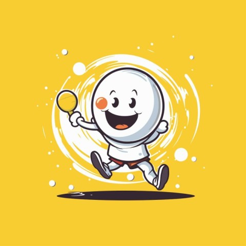 Illustration of a Cute Cartoon Snowball Jogging on a Yellow Back