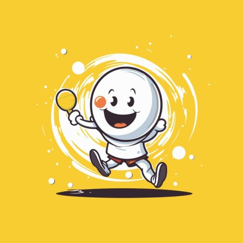 Illustration of a Cute Cartoon Snowball Jogging on a Yellow Back