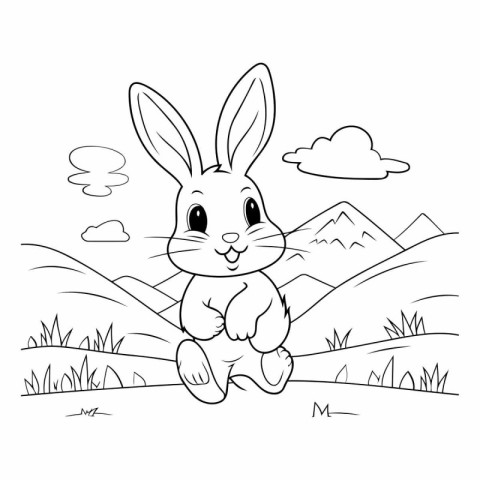 Cute cartoon bunny on the meadow. Vector illustration for colori