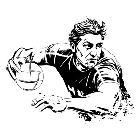 Rugby player with ball. Vector illustration ready for vinyl cutt