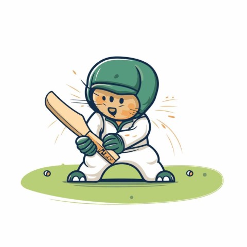 Cricket player with bat and ball on the field. Vector illustrati