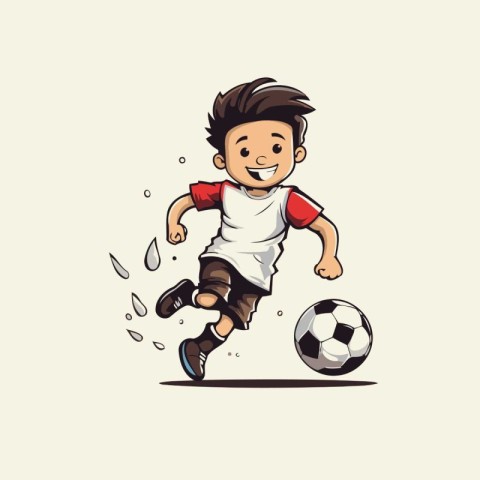 Illustration of a boy playing soccer with a ball on a white back