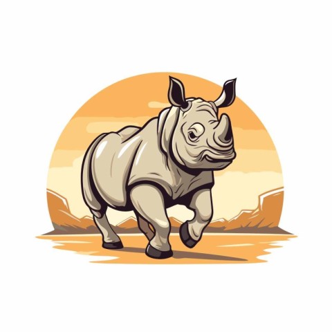 Rhinoceros in the desert. Vector illustration on white backgroun