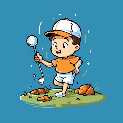 Little boy playing golf. Vector illustration of a boy playing go