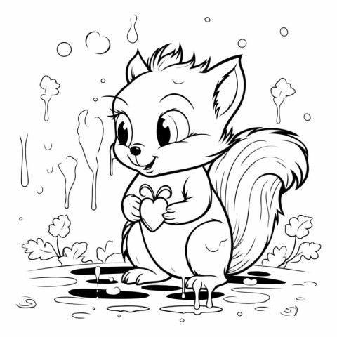 Black and White Cartoon Illustration of Cute Squirrel Animal Cha