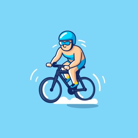 Cyclist in helmet riding bicycle vector illustration. Flat style