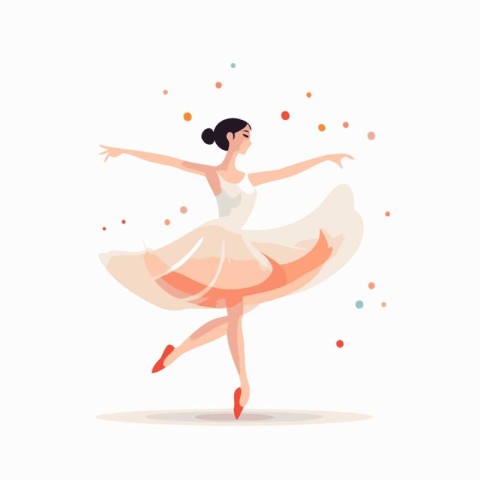 Ballerina in a white tutu dancing. Vector illustration.