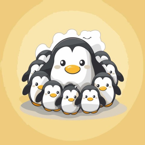 Cute penguin family. Vector illustration of cartoon penguin fami