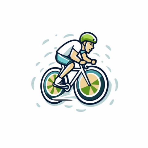 Cyclist in helmet riding bicycle. isolated vector icon on white